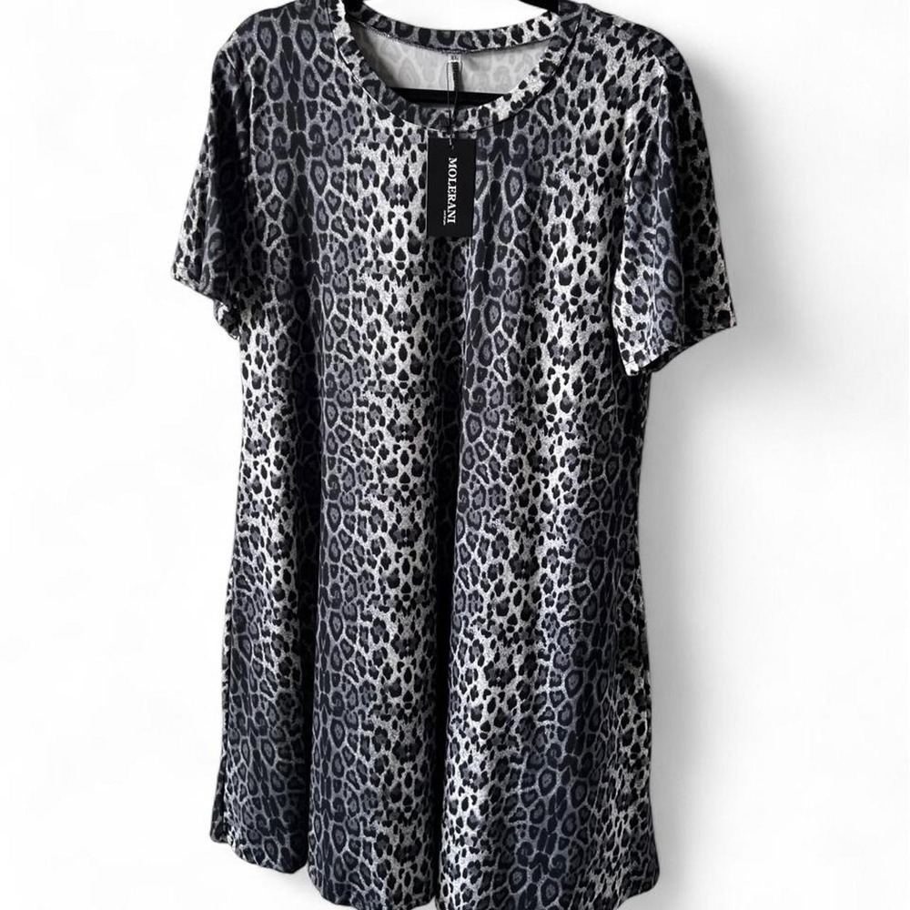 Leopard Print T-shirt Dress Women's XL NWT Animal Print Black & Gray 90s Vibes